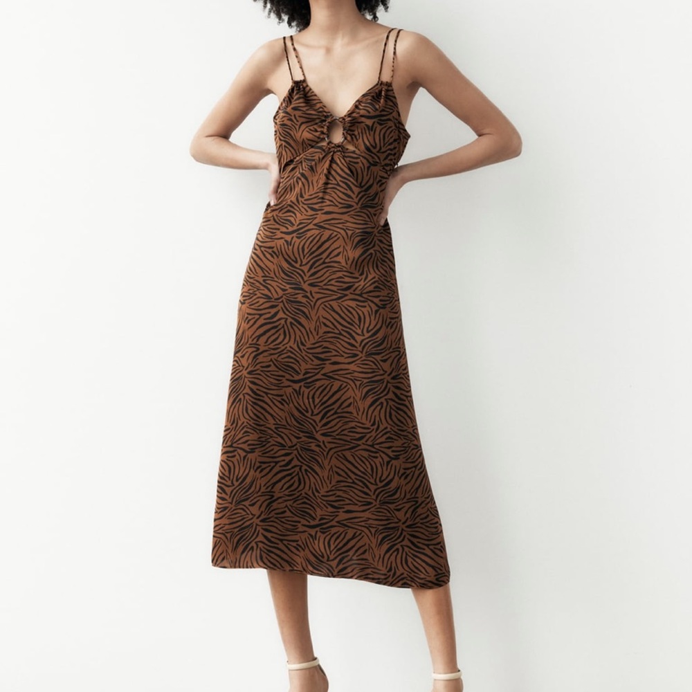 Zara zebra print brown strappy dress